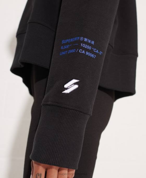 Superdry hanorac crop cu logo cooperate îmbrăcăminte negru femei JX0Z3470