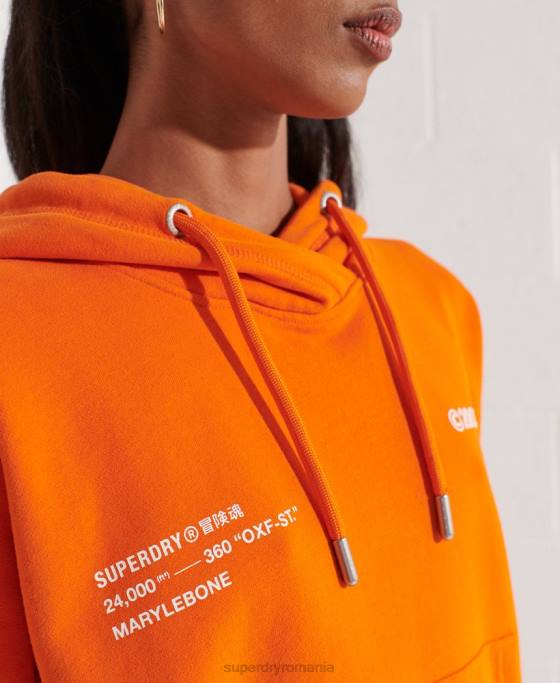 Superdry hanorac crop cu logo cooperate îmbrăcăminte portocale femei JX0Z6145
