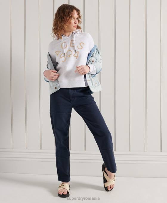 Superdry hanorac crop cu logo militar îmbrăcăminte gri deschis femei JX0Z3495