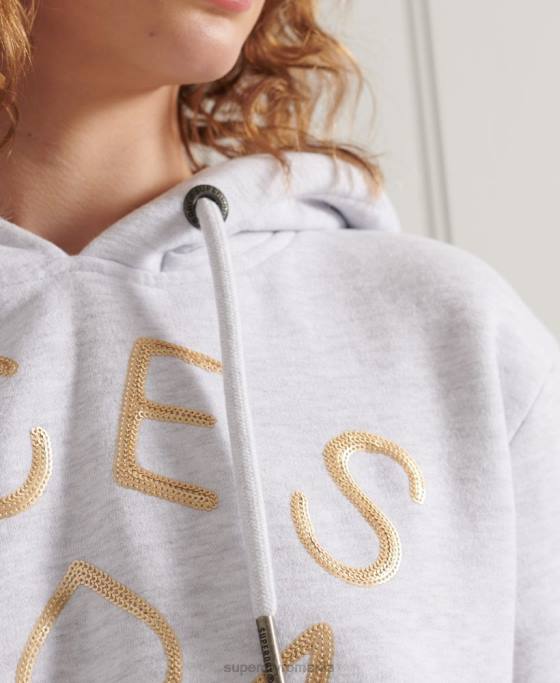 Superdry hanorac crop cu logo militar îmbrăcăminte gri deschis femei JX0Z3495