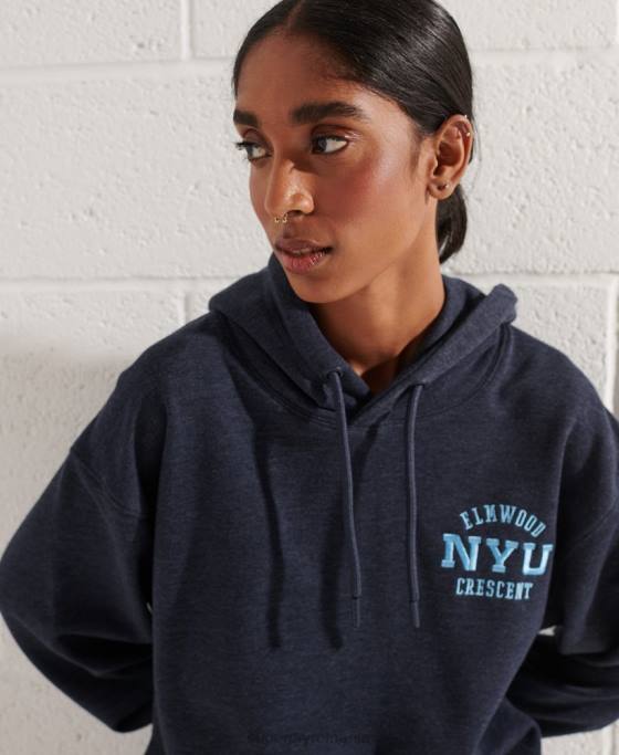 Superdry hanorac crop grafic pentru colegiu îmbrăcăminte albastru femei JX0Z5977