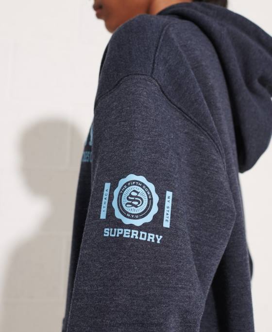 Superdry hanorac crop grafic pentru colegiu îmbrăcăminte albastru femei JX0Z5977