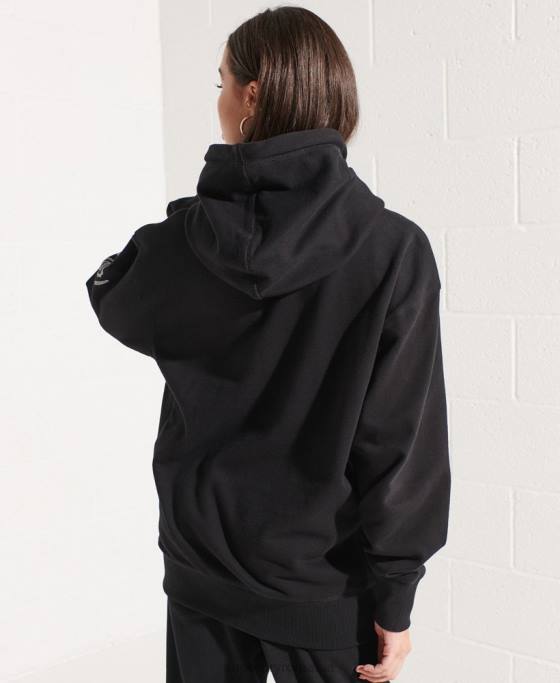 Superdry hanorac crop grafic pentru colegiu îmbrăcăminte negru femei JX0Z6173