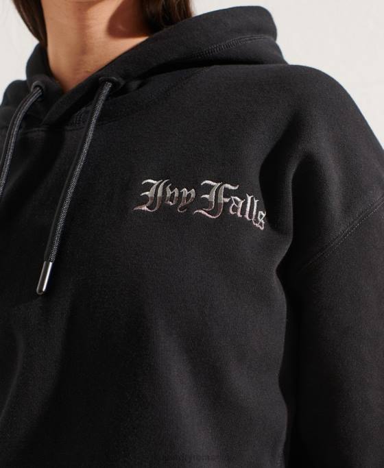 Superdry hanorac crop grafic pentru colegiu îmbrăcăminte negru femei JX0Z6173