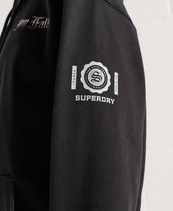 Superdry hanorac crop grafic pentru colegiu îmbrăcăminte negru femei JX0Z6173