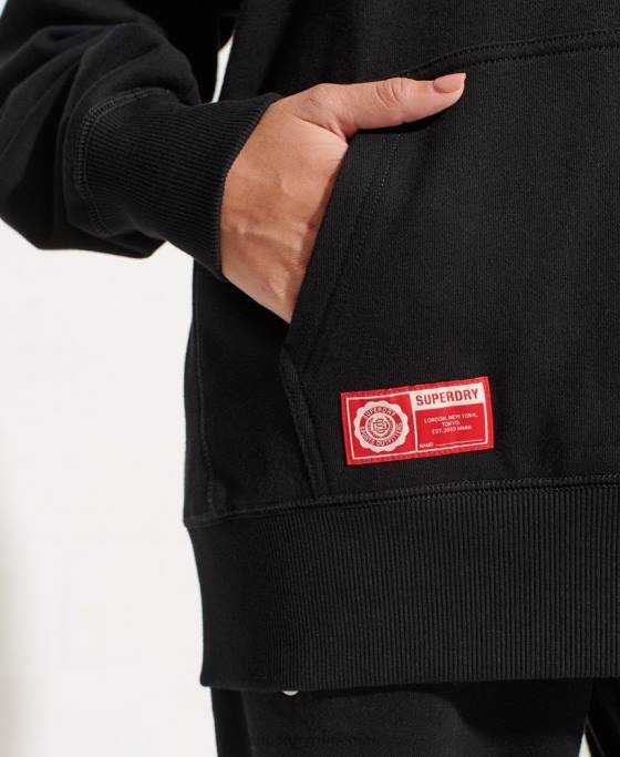 Superdry hanorac crop grafic pentru colegiu îmbrăcăminte negru femei JX0Z6173