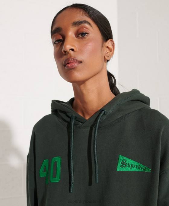 Superdry hanorac crop grafic pentru colegiu îmbrăcăminte verde femei JX0Z6168
