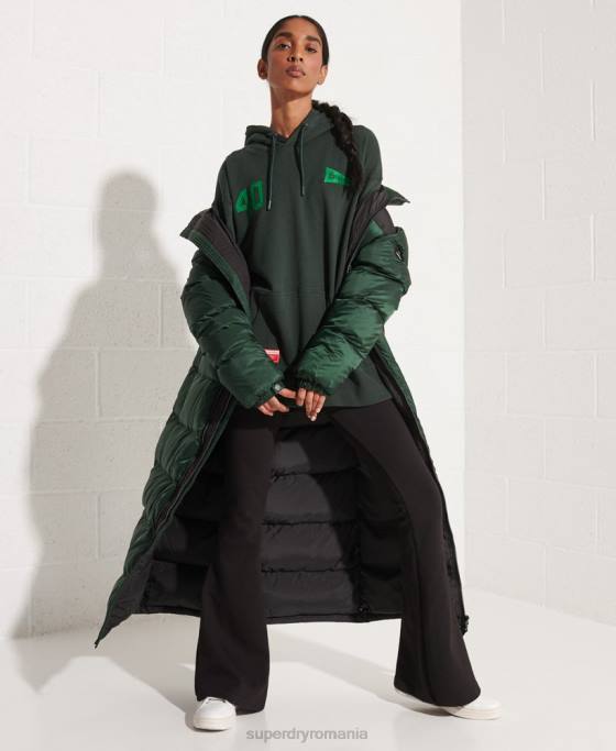 Superdry hanorac crop grafic pentru colegiu îmbrăcăminte verde femei JX0Z6168
