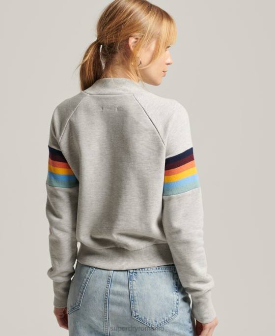 Superdry hanorac cropped cu dungi cali vintage îmbrăcăminte gri deschis femei JX0Z3482