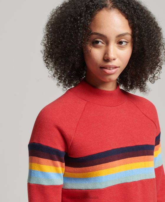 Superdry hanorac cropped cu dungi cali vintage îmbrăcăminte roșu femei JX0Z3468