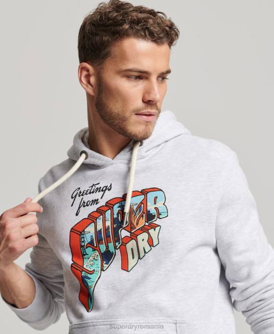 Superdry hanorac cu autocolant de călătorie îmbrăcăminte gri deschis bărbați JX0Z720