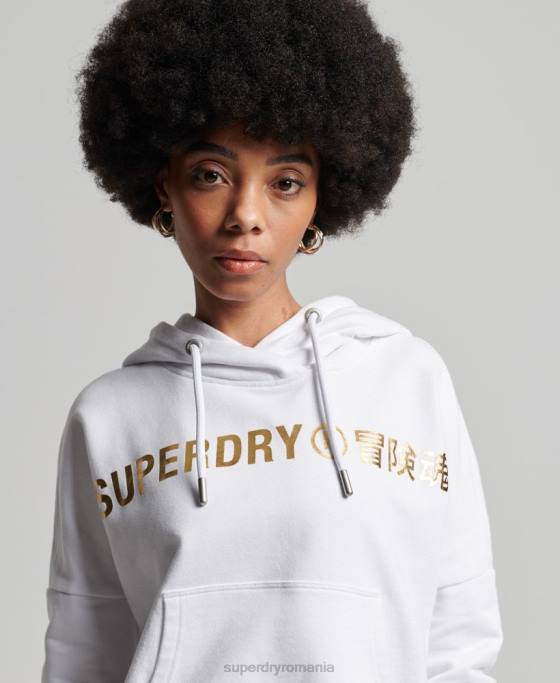 Superdry hanorac cu cap cu logo-ul independent îmbrăcăminte alb femei JX0Z5844