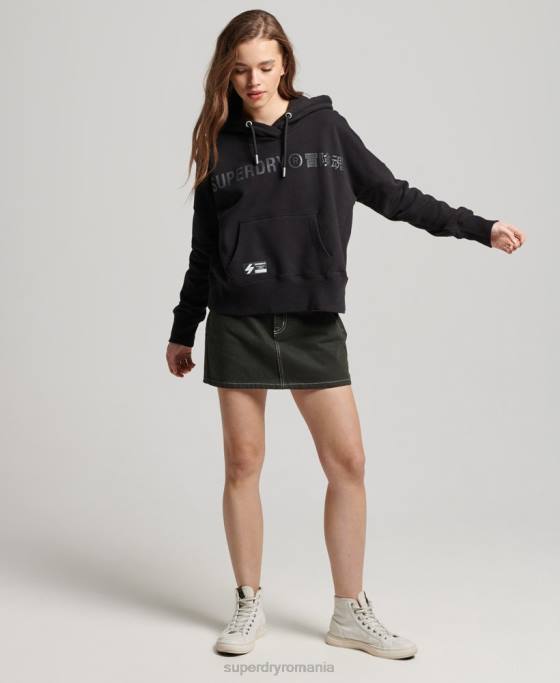 Superdry hanorac cu cap cu logo-ul independent îmbrăcăminte negru femei JX0Z5780