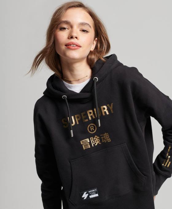 Superdry hanorac cu cap cu logo-ul independent îmbrăcăminte negru femei JX0Z5871