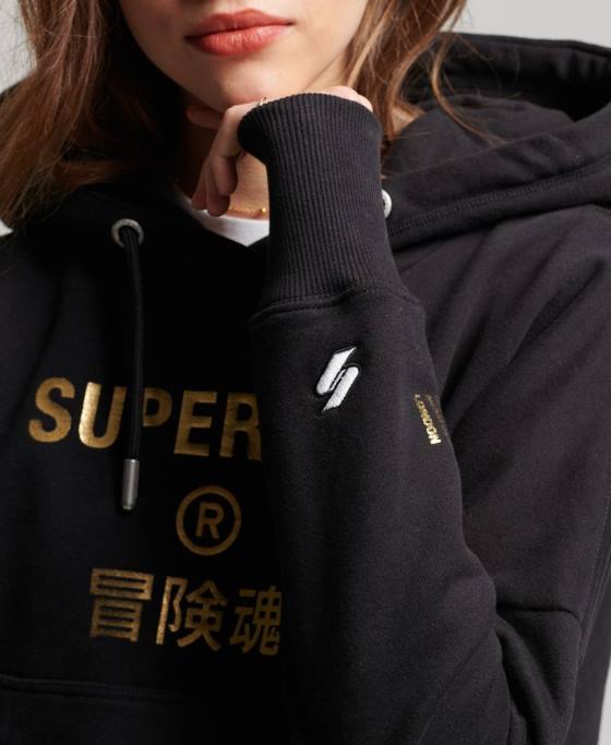 Superdry hanorac cu cap cu logo-ul independent îmbrăcăminte negru femei JX0Z5871