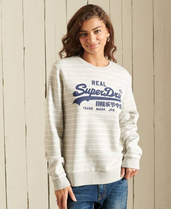 Superdry hanorac cu dungi vintage logo source îmbrăcăminte gri femei JX0Z6135