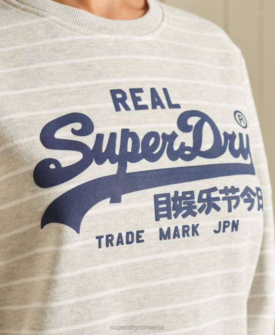 Superdry hanorac cu dungi vintage logo source îmbrăcăminte gri femei JX0Z6135