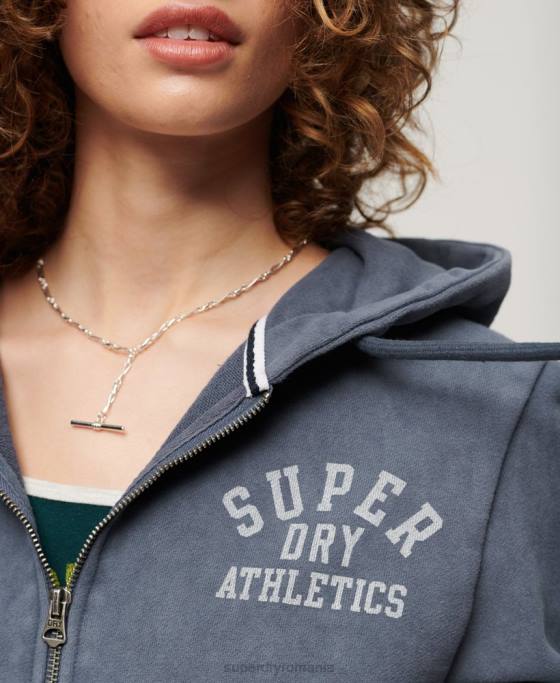 Superdry hanorac cu fermoar atletic esențial îmbrăcăminte albastru femei JX0Z2155