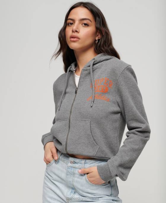 Superdry hanorac cu fermoar atletic esențial îmbrăcăminte gri inchis femei JX0Z3275