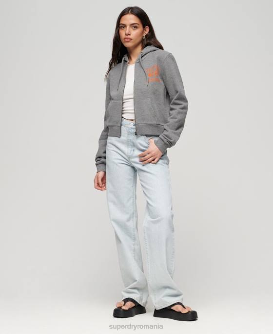 Superdry hanorac cu fermoar atletic esențial îmbrăcăminte gri inchis femei JX0Z3275