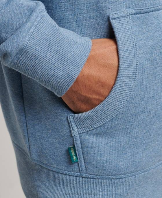 Superdry hanorac cu fermoar brodat cu logo vintage din bumbac organic îmbrăcăminte albastru deschis bărbați JX0Z704