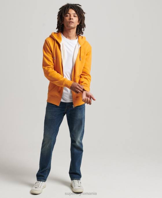 Superdry hanorac cu fermoar brodat cu logo vintage din bumbac organic îmbrăcăminte galben bărbați JX0Z580