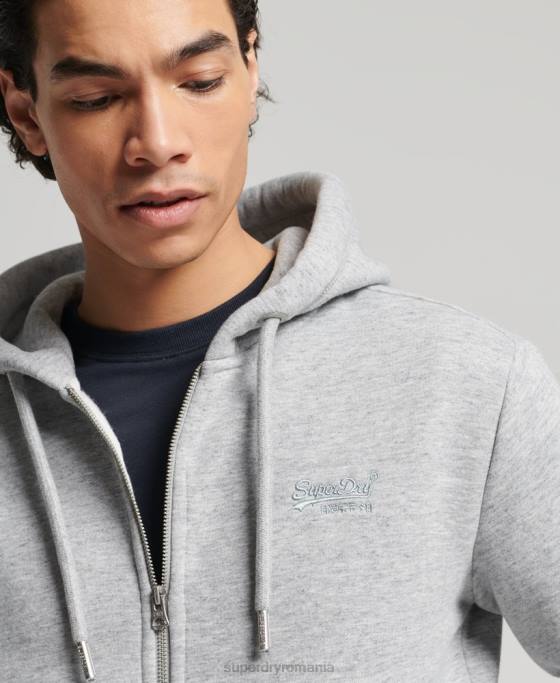 Superdry hanorac cu fermoar brodat cu logo vintage din bumbac organic îmbrăcăminte gri bărbați JX0Z652