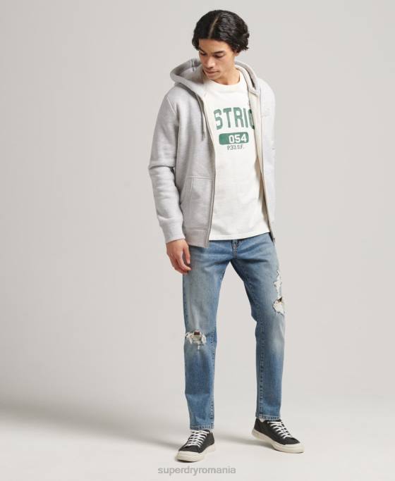 Superdry hanorac cu fermoar brodat cu logo vintage din bumbac organic îmbrăcăminte gri deschis bărbați JX0Z641