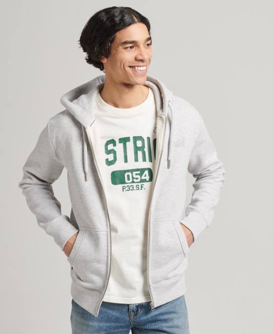 Superdry hanorac cu fermoar brodat cu logo vintage din bumbac organic îmbrăcăminte gri deschis bărbați JX0Z641