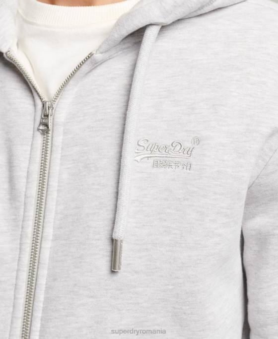 Superdry hanorac cu fermoar brodat cu logo vintage din bumbac organic îmbrăcăminte gri deschis bărbați JX0Z641