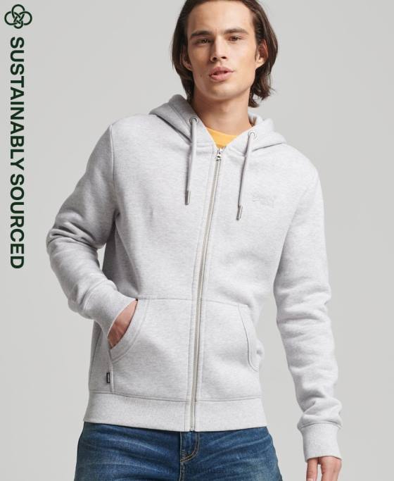 Superdry hanorac cu fermoar brodat cu logo vintage din bumbac organic îmbrăcăminte gri deschis bărbați JX0Z676
