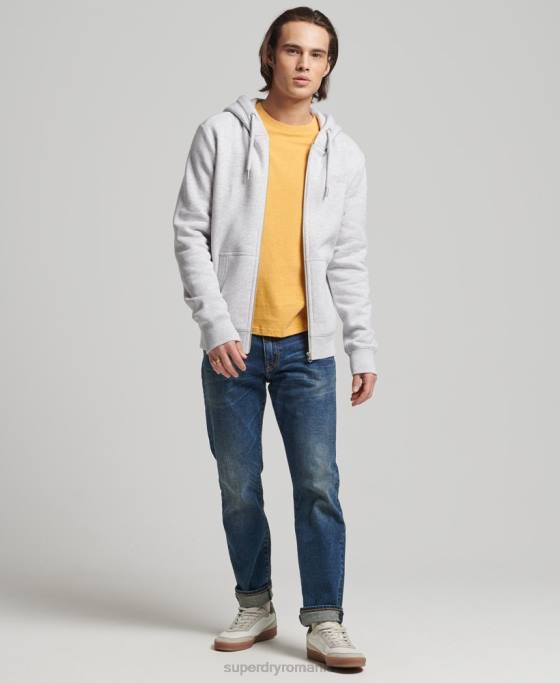 Superdry hanorac cu fermoar brodat cu logo vintage din bumbac organic îmbrăcăminte gri deschis bărbați JX0Z676
