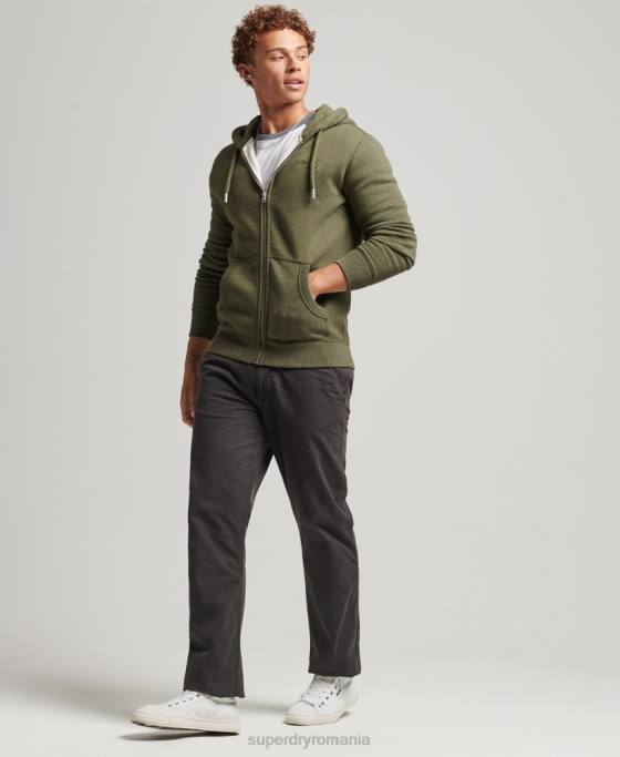 Superdry hanorac cu fermoar brodat cu logo vintage din bumbac organic îmbrăcăminte kaki bărbați JX0Z559
