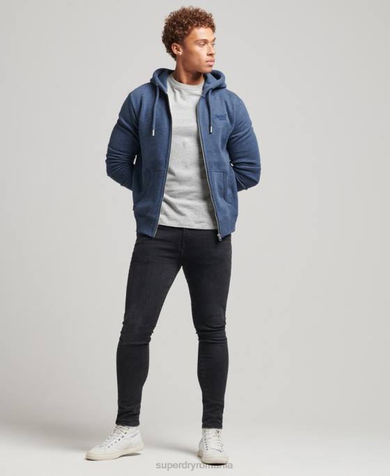 Superdry hanorac cu fermoar brodat cu logo vintage din bumbac organic îmbrăcăminte marina bărbați JX0Z480