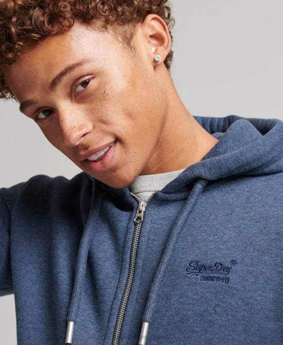 Superdry hanorac cu fermoar brodat cu logo vintage din bumbac organic îmbrăcăminte marina bărbați JX0Z480