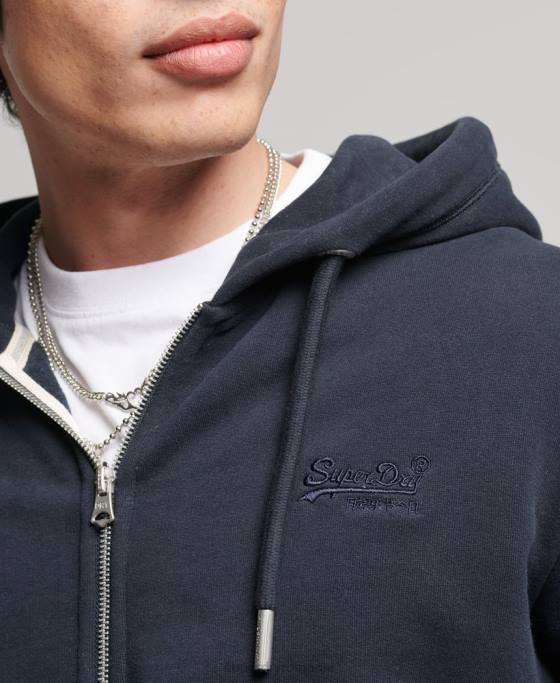 Superdry hanorac cu fermoar brodat cu logo vintage din bumbac organic îmbrăcăminte marina bărbați JX0Z5183