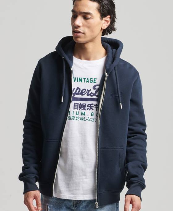 Superdry hanorac cu fermoar brodat cu logo vintage din bumbac organic îmbrăcăminte marina bărbați JX0Z626