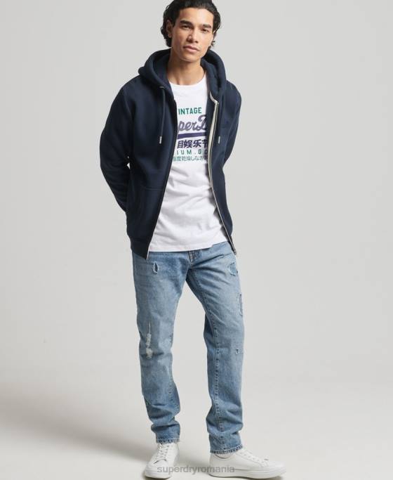 Superdry hanorac cu fermoar brodat cu logo vintage din bumbac organic îmbrăcăminte marina bărbați JX0Z626