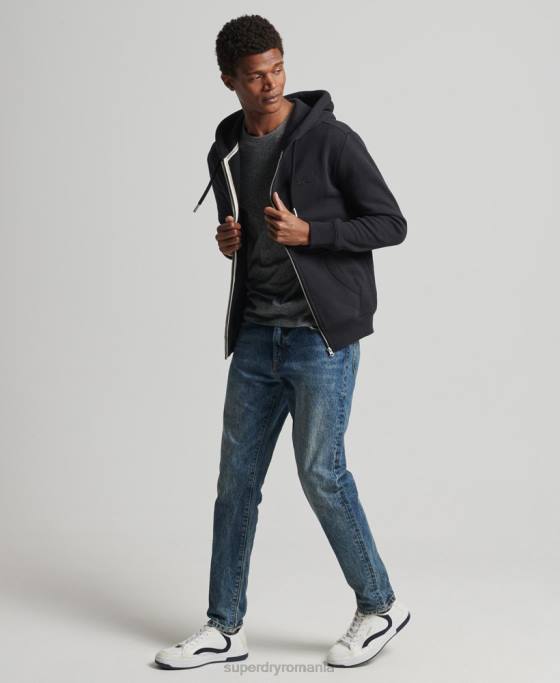 Superdry hanorac cu fermoar brodat cu logo vintage din bumbac organic îmbrăcăminte negru bărbați JX0Z516