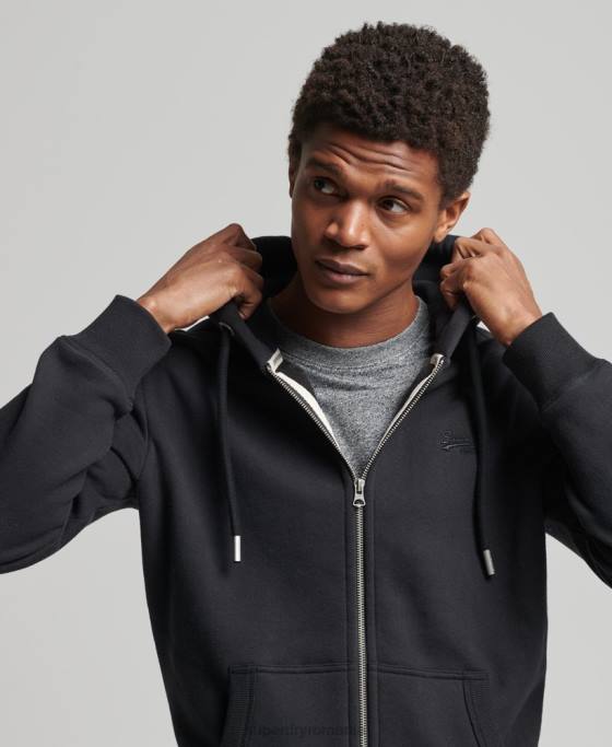 Superdry hanorac cu fermoar brodat cu logo vintage din bumbac organic îmbrăcăminte negru bărbați JX0Z516