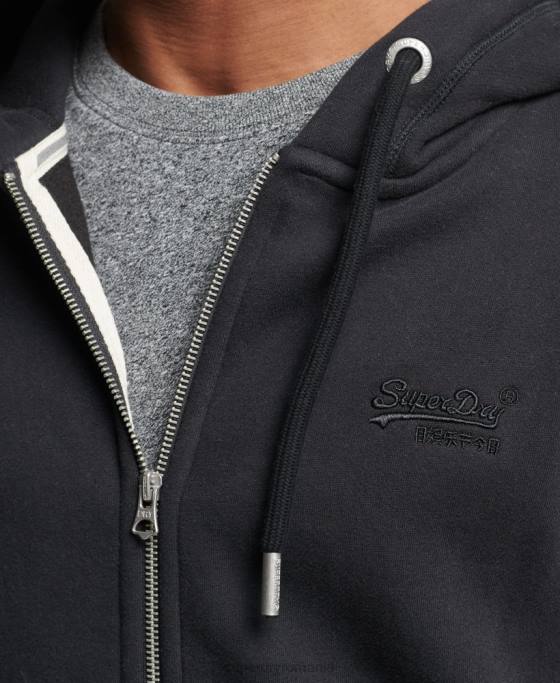 Superdry hanorac cu fermoar brodat cu logo vintage din bumbac organic îmbrăcăminte negru bărbați JX0Z516