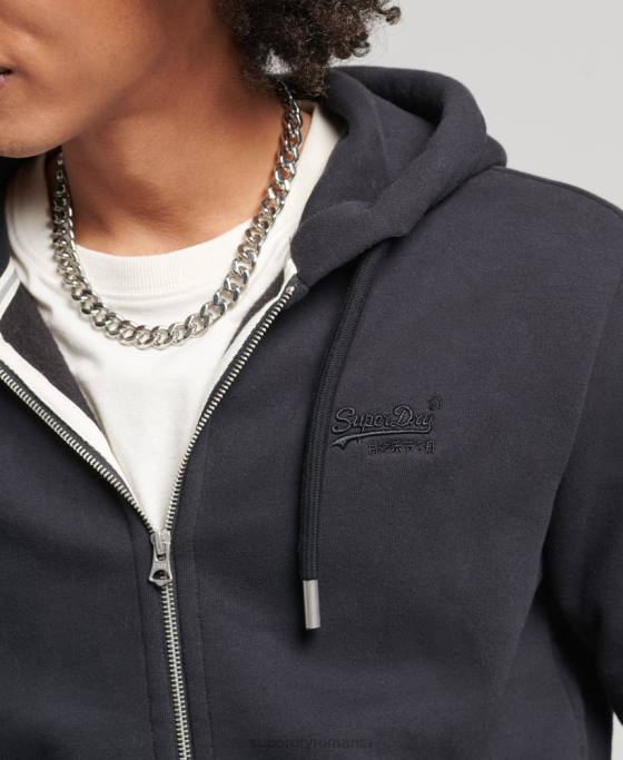 Superdry hanorac cu fermoar brodat cu logo vintage din bumbac organic îmbrăcăminte negru bărbați JX0Z612