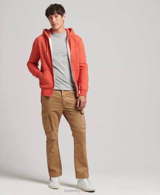 Superdry hanorac cu fermoar brodat cu logo vintage din bumbac organic îmbrăcăminte portocale bărbați JX0Z512