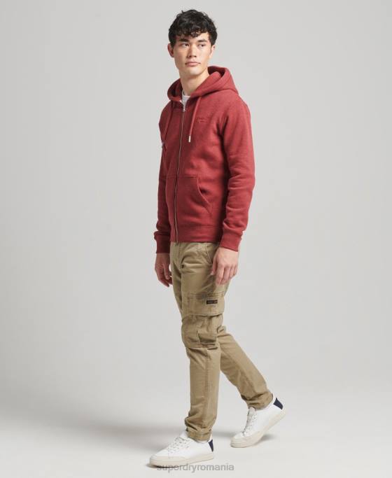 Superdry hanorac cu fermoar brodat cu logo vintage din bumbac organic îmbrăcăminte roșu bărbați JX0Z596