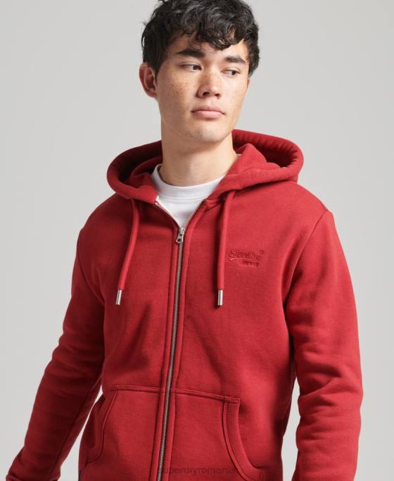 Superdry hanorac cu fermoar brodat cu logo vintage din bumbac organic îmbrăcăminte roșu bărbați JX0Z628