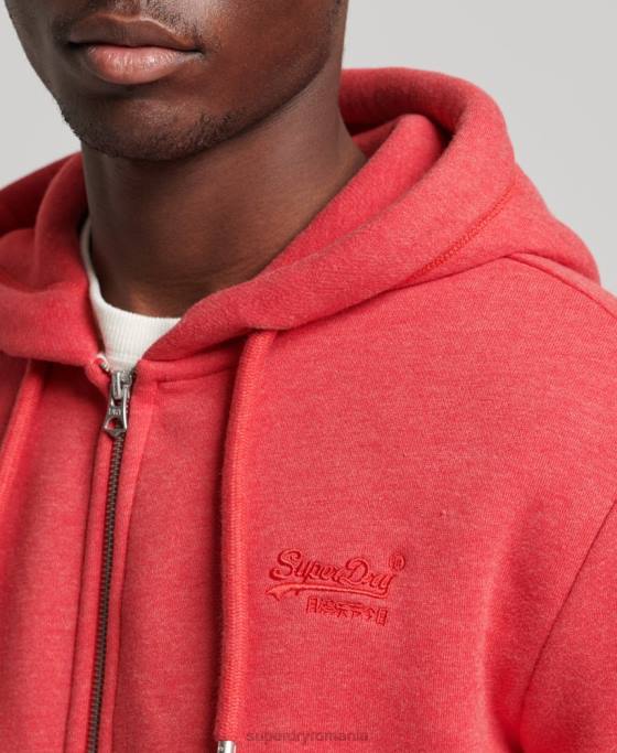 Superdry hanorac cu fermoar brodat cu logo vintage din bumbac organic îmbrăcăminte roșu bărbați JX0Z827