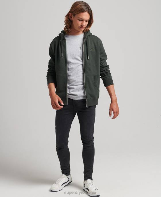 Superdry hanorac cu fermoar brodat cu logo vintage din bumbac organic îmbrăcăminte verde bărbați JX0Z525