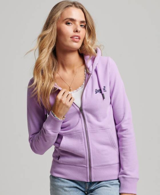 Superdry hanorac cu fermoar brodat cu logo vintage îmbrăcăminte Violet femei JX0Z2238