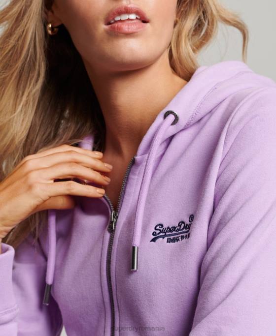 Superdry hanorac cu fermoar brodat cu logo vintage îmbrăcăminte Violet femei JX0Z2238
