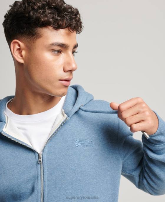 Superdry hanorac cu fermoar brodat cu logo vintage îmbrăcăminte albastru deschis bărbați JX0Z627